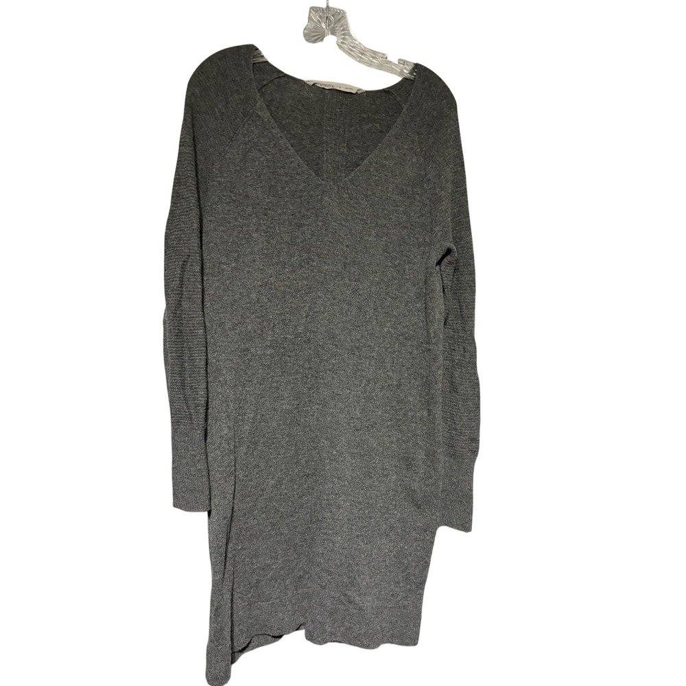 Athleta Sweater Dress Womens M Gray Wool Cashmere V-Neck Tunic Long Sleeve
